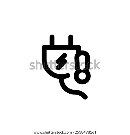 Line icon of electric plug with exclamation mark and lightning bolt symbol, concept of needs charging or low battery warning. for device notification graphics that indicate low power status