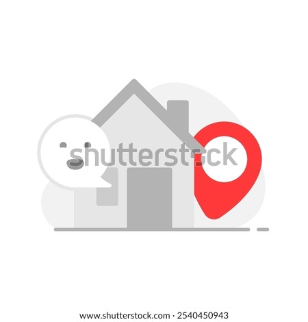 illustration of empty house silhouette with a location pin, no address or location added. missing location information, undefined address, or blank map markers in digital app, websites, or ui