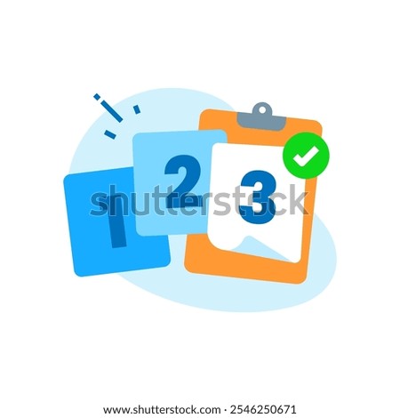 illustration of multiple sheets with clipboard, representing easy document or file requirements. for paperwork, administrative processes, checklists, document management, and easy filing