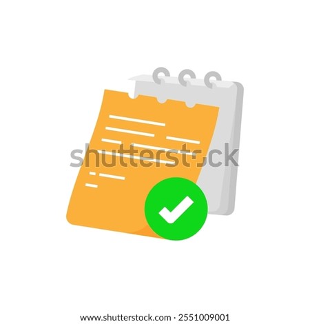 illustration of a confirmed order concept. single note sheet with a prominent check mark, symbolizing order confirmation or successful task completion. for e commerce, delivery services, mobile app ui