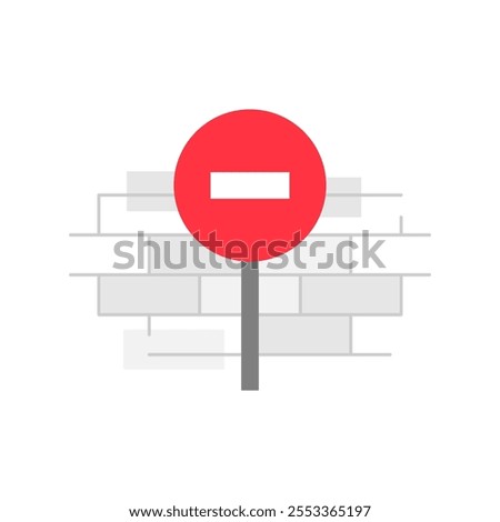 illustration depicting restricted or blocked access. Features a crossbar with a minus sign and a wall symbolizing limitation or denial of entry. Perfect for use in website or app interfaces