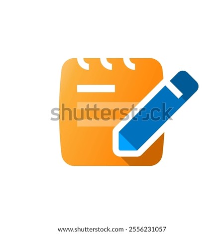 Modern flat icon of a note paper and pen, perfect for illustrating the add note button or functionality ui. representation of note taking or adding comments