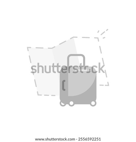 flat illustration featuring the silhouette of a map and a suitcase. represents no travel history or empty page status for travel applications or websites. Perfect for ui in travel related platforms