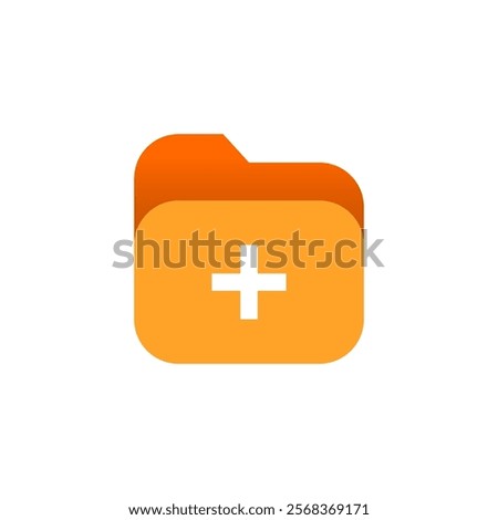 Flat illustration of folder icon with a gradient color, a plus sign to represent adding data, documents, or files. for apps, websites, or user interface designs on file management or data organization