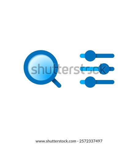 Flat gradient icon design featuring a magnifying glass and  filter controls. search and filter functionality. for ui, mobile apps, and websites with advanced search and customization features