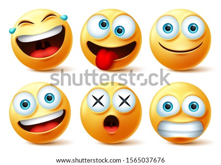 Emoji and emoticon faces vector set. Emojis or emoticons with crazy, surprise, funny, laughing, and scary expressions for design elements isolated in white background. Vector illustration.