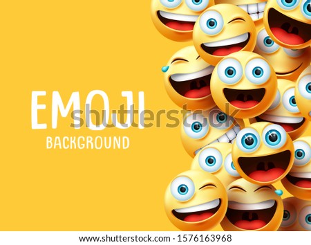 Emojis vector background. Funny emoji background text with emoticon group face head in excited, surprise, smiling and happy expression in yellow empty space background. Vector illustration.
