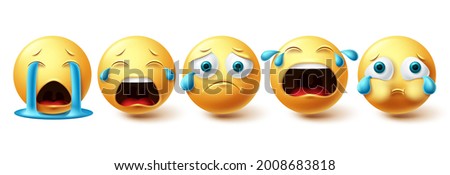 Emoji emoticon crying vector. Emojis sad collection and yellow icon for graphic elements isolated in white background. Vector illustration
