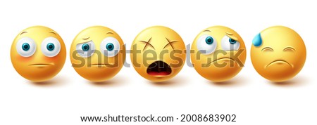 Emoji face vector set. Emojis emoticon sad, upset and lonely icon collection isolated in white background for graphic design elements. Vector illustration
