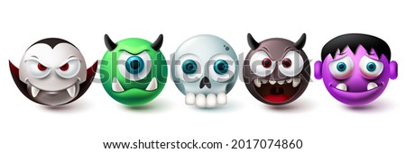 Emoji halloween vector set. Emojis graphic elements in creepy, horror and scary character collection isolated in white background. Vector illustration
