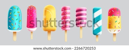 Summer ice pop vector set. Summer popsicle refreshments and ice cream sweet desserts. Vector illustration isolated elements background.