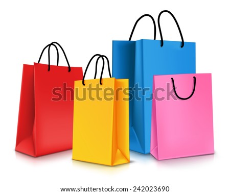 Set of Colorful Empty Shopping Bags Isolated in White. Vector Illustration