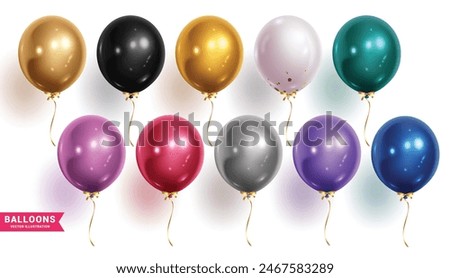 Birthday balloons metallic vector set design. Balloons birthday elements in shiny, metallic and glossy collection for party celebration isolated in white background. Vector illustration balloons set 