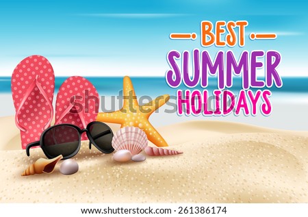 Summer Holidays in Beach Seashore. Vector Illustration