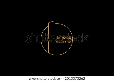 bridge logo design, architecture logo design concept with bridge silhouette orange color in black background