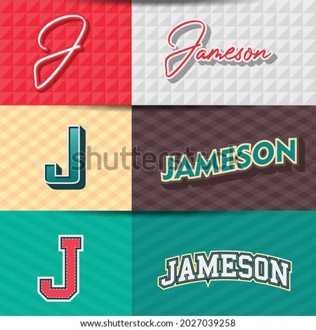 ,Male name,JAMESON in various Retro graphic design elements, set of vector Retro Typography graphic design illustration