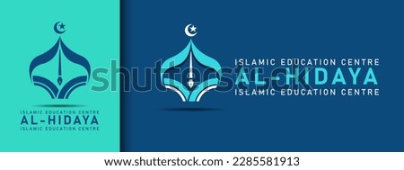 islamic education center logo design Modern. pencil with moon star and quran usable for islamic boarding school. education. organization