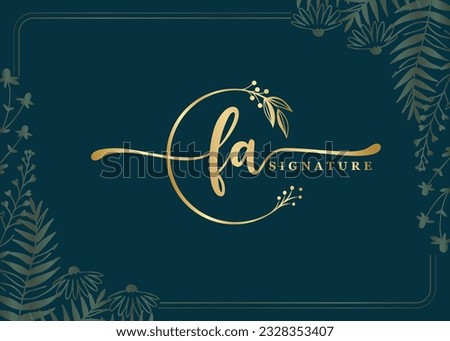 luxury gold signature initial fa logo design isolated leaf and flower 