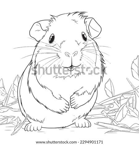 Guinea pig , Black and white coloring pages for kids, simple lines, cartoon style, happy, cute, funny, animal in the world
