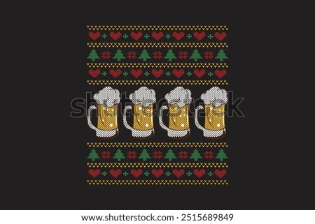 Beer Ugly Christmas Sweater Sublimation T shirt Pattern Design