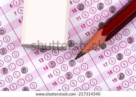 optical form of an examination with pencil and eraser