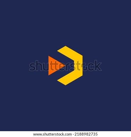 D letter initial logo abstract hexagon shape - orange yellow.