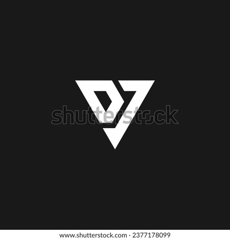 DJ monogram logo in triangle shape. D-J triangle logo black and white.
