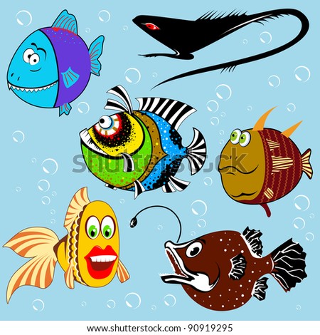 Cartoon Fish Set With Facial Expressions Stock Vector Illustration ...