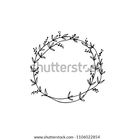 Vector illustration of hand drawn floral wreath. Ink drawing, graphic style, beautiful wedding design element Сток-фото © 
