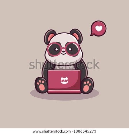 cute panda working on laptop