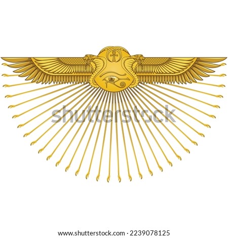 Vector design of Winged Sun with cobras, symbol of ancient Egypt, Winged Sun, eye of horus, ankh cross