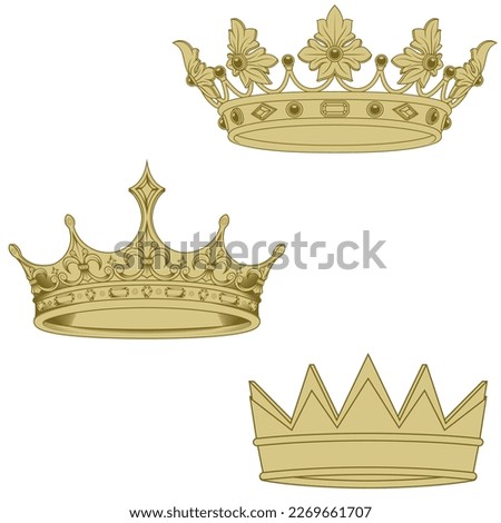 Vector design of golden crown in medieval style, crown of the European monarchy