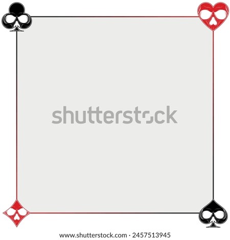 Vector design of photo frame with poker symbols, poker symbols of heart, diamond, clover and ace