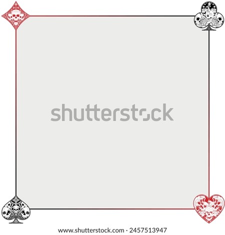 Vector design of photo frame with poker symbols, poker symbols of heart, diamond, clover and ace