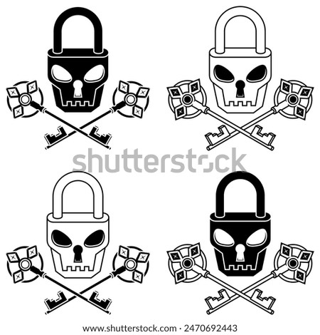 Vector design of Skull-shaped padlock with old keys, Padlock with a satanic face