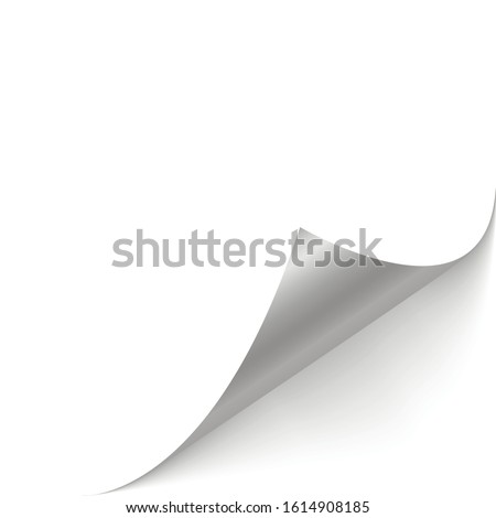 White page rotates bottom right on transparent background. Curved page corner with shadow. The element for advertising and advertising messages. Simple image insertion. Vector illustration, EPS 10.