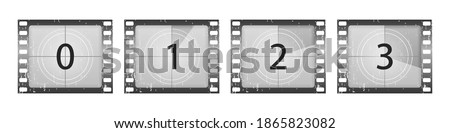 Big set a classic film countdown frame at the number one, two, three, four, five, six, seven, eight and nine. Old film movie timer count. Movies countdown vectors set. Vector Illustration, eps 10.