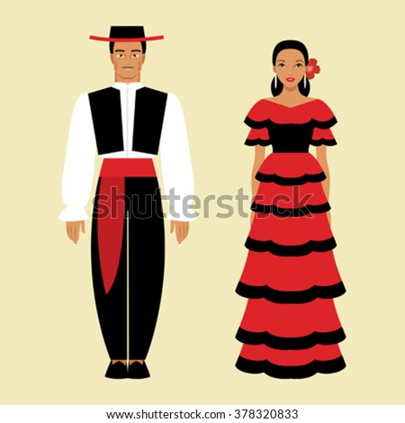 Illustration Of Spanish Men And Women In National Costume - 378320833 ...