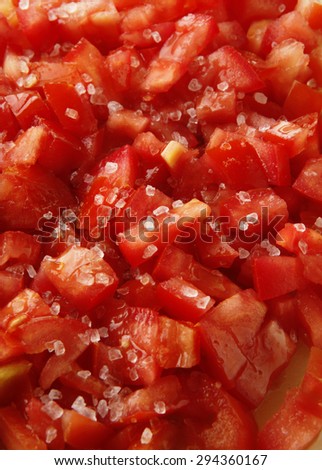 close up many dice tomato