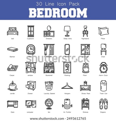 The Bedroom icon represents cozy and stylish bedroom elements, ideal for home decor, interior design, and lifestyle projects.