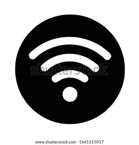 wifi, wi-fi, wireless internet (3 white rounded stripes in black circle, emitting signal upward) silhouette, symbol, outline, vector illustration, in black & white color, isolated on white background