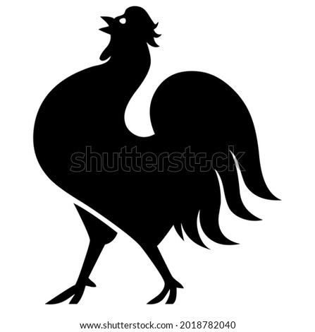 Cock, cockerel, rooster, a feathered and domestic animal, poultry, also as gallic cock french mascot and symbol, vector, illustration in black and white color, isolated on white background