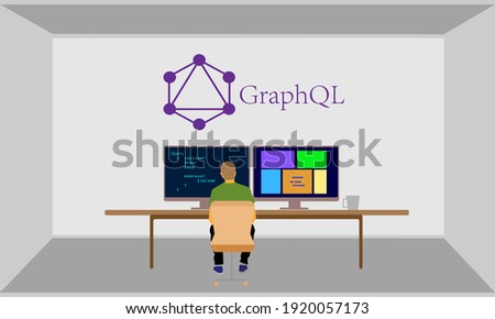 Advanced programming GraphQL concept, illustrates web application development with GraphGL based coding, vector illustration