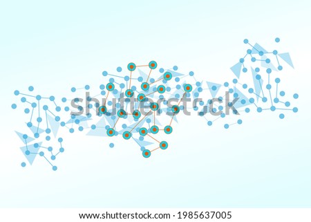 Abstract technology background, dots, nodes and elements connecting through relations technology background, futuristic data relation concept, vector background 