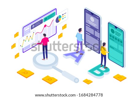 Isometric AB Testing Method Modern Illustration, Web Banners, Suitable for Diagrams, Infographics, Book Illustration, Game Asset, And Other Graphic Assets