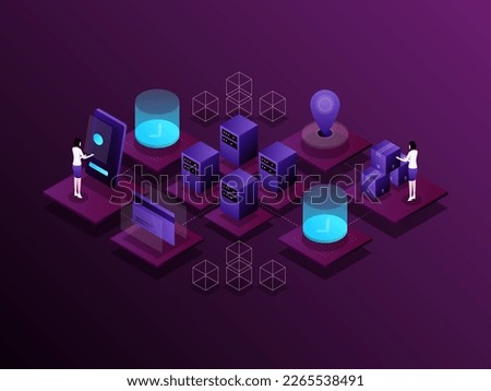User journey isometric Illustration Dark Gradient. Suitable for Mobile App, Website, Banner, Diagrams, Presentation, and Other Graphic Assets.