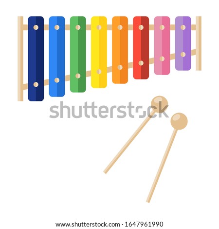 baby toy rainbow color xylophone isolated on white backdrop. orchestra classical instrument with sticks,drumstick for creative kids, happy melody, colorful design, acoustic noise, preschool education 