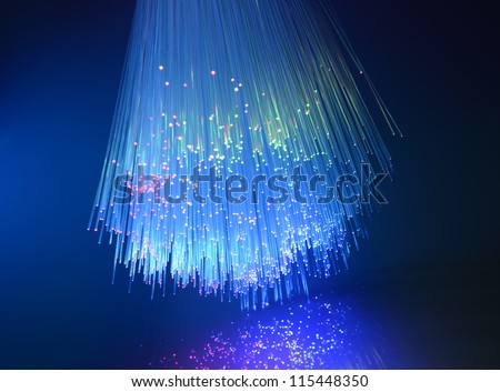 Optical fibers of fiber optic cable. Internet technology