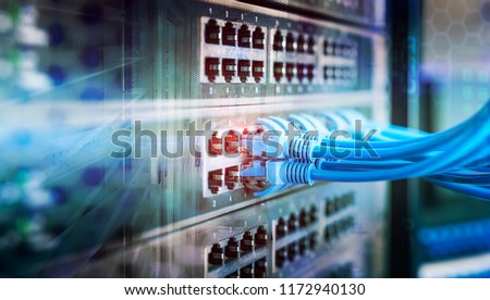 Network panel, switch and cable in data center Foto d'archivio © 