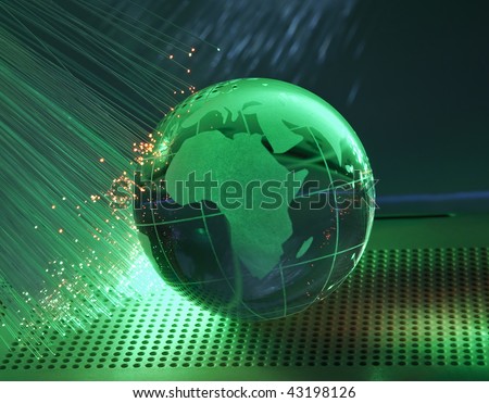 hi-tech earth globe against fiber optic background